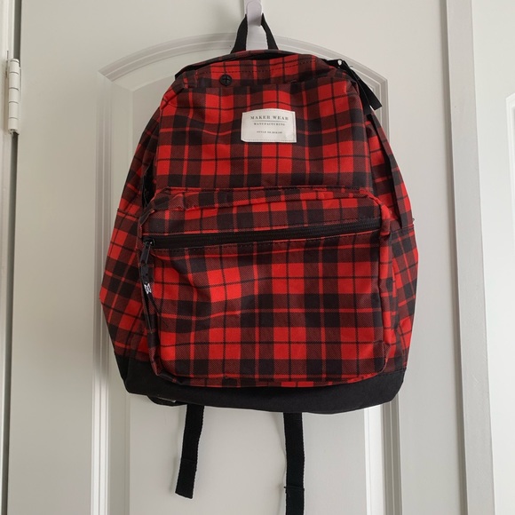 red plaid backpack
